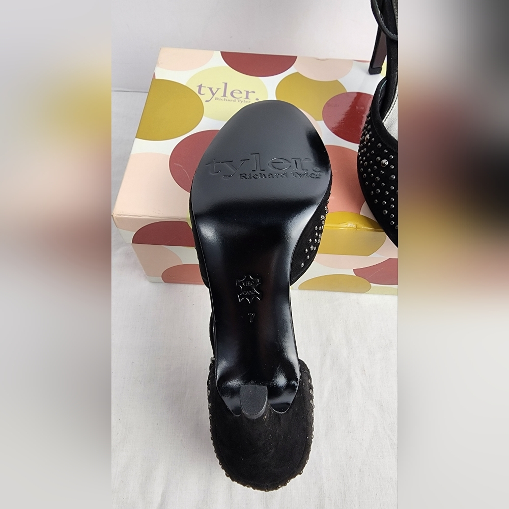 ❤️ NIB RICHARD TYLER STUDDED PEEP TOE PUMPS SAMBA BLACK SIZE 7M - Picture 7 of 12